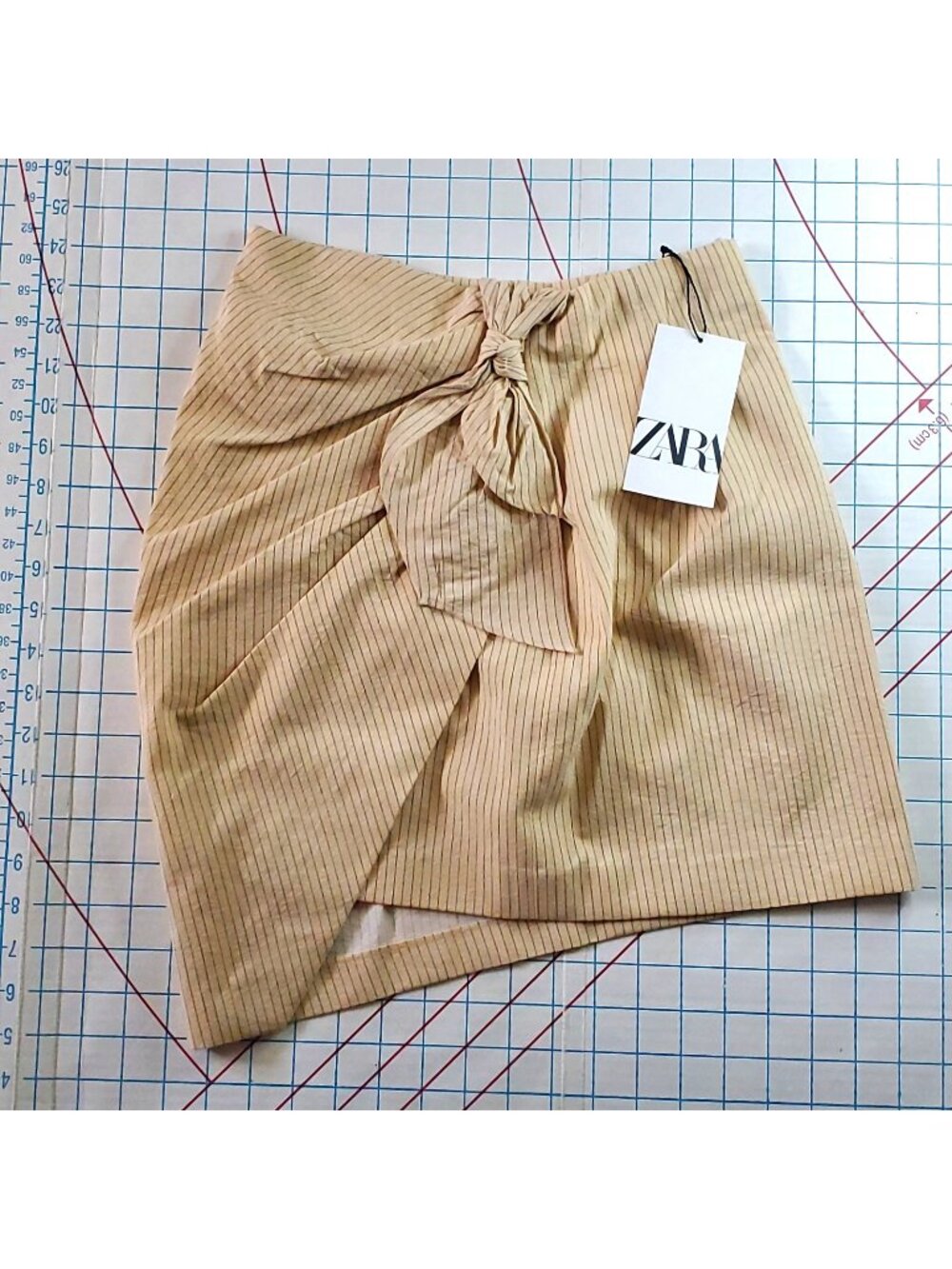 Zara Mini Draped Skirt Women's Size Small New Asymmetrical Golden Khaki Stripe